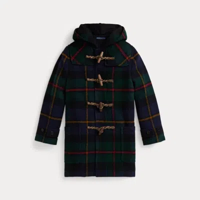 Polo Ralph Lauren Kids' Ralph Lauren Plaid Wool Hooded Duffel Coat In Black