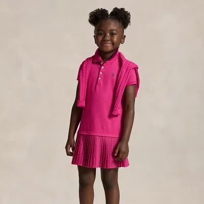 Polo Ralph Lauren Kids' Ralph Lauren Pleated Stretch Mesh Polo Dress In Pink