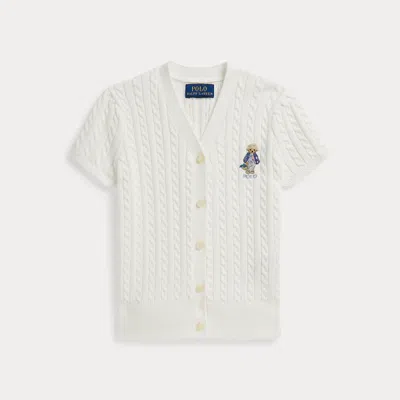 Polo Ralph Lauren Kids' Ralph Lauren Polo Bear Cable Cotton V-neck Cardigan In White