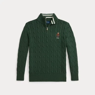 Polo Ralph Lauren Kids' Ralph Lauren Polo Bear Cable-knit Cotton Sweater In Green