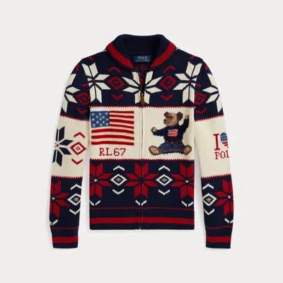 Polo Ralph Lauren Kids' Ralph Lauren Polo Bear Cotton Zip Cardigan In Multi