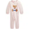 Polo Ralph Lauren Ralph Lauren Polo Bear Graphic Fleece Romper In Delicate Pink