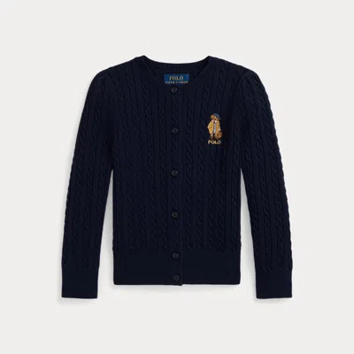Polo Ralph Lauren Kids' Ralph Lauren Polo Bear Mini-cable Cotton Cardigan In Blue