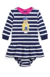 Polo Ralph Lauren Ralph Lauren Polo Bear Stripe Long Sleeve Graphic Dress & Bloomers In Newport Navy/paper White Strp