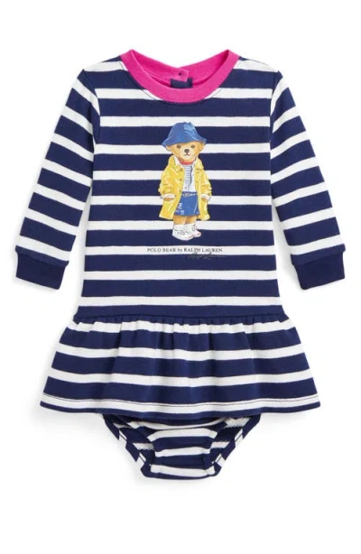POLO RALPH LAUREN RALPH LAUREN POLO BEAR STRIPE LONG SLEEVE GRAPHIC DRESS & BLOOMERS