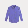 Polo Ralph Lauren Striped Polo Bear-motif Cotton Shirt In Blue