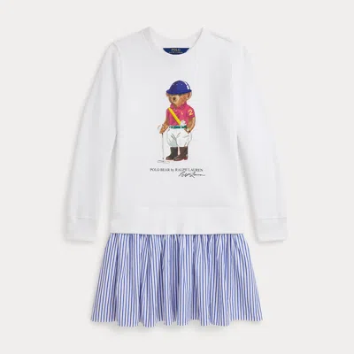 Polo Ralph Lauren Kids' Ralph Lauren Polo Bear Striped-skirt Fleece Dress In White
