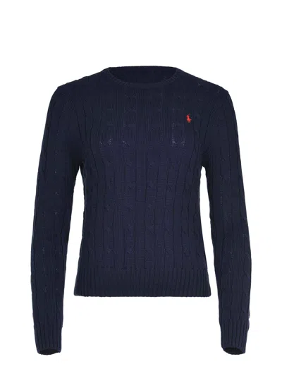 Polo Ralph Lauren Blue Crewneck Sweater With Pony Embroidery On The Front In Cotton Woman