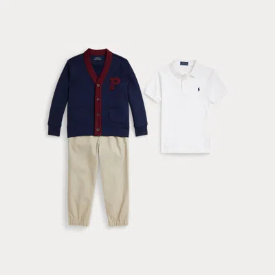 Polo Ralph Lauren Kids' Ralph Lauren Polo Shirt, Cardigan & Chino Pant Set In Multi