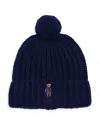 Polo Ralph Lauren Ralph Lauren Pom Pom Denim Bear Beanie In Hunter Navy