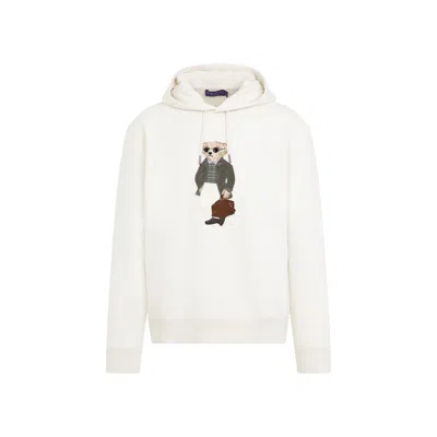 Polo Ralph Lauren Ralph Lauren Purple Label Bear Printed Drawstring Hoodie In Beige