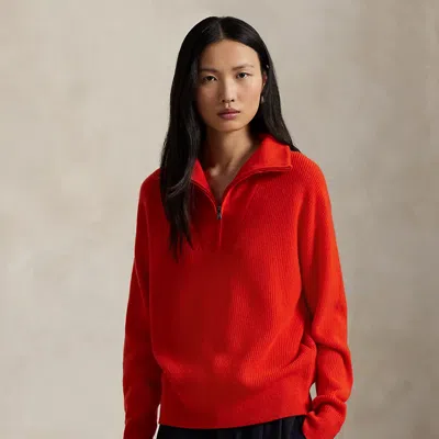 Polo Ralph Lauren Ralph Lauren Rib-knit Cashmere Half-zip Sweater In Red