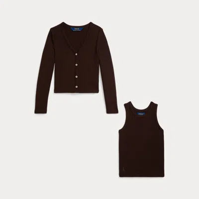 POLO RALPH LAUREN RALPH LAUREN RIBBED CARDIGAN & TOP SET
