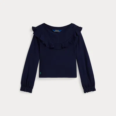 Polo Ralph Lauren Kids' Ralph Lauren Ruffled Cotton-modal Top In Blue