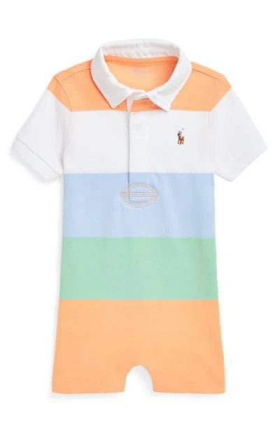Polo Ralph Lauren Babies' Ralph Lauren Rugby Stripe Cotton Romper In Orange Multi