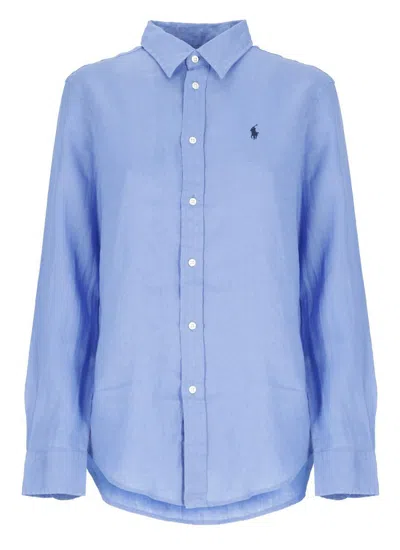 Polo Ralph Lauren Womens Cotton Collared Button-down Top In Blue