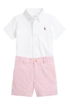 Polo Ralph Lauren Ralph Lauren Short Sleeve Cotton Piqué Button-down Shirt & Seersucker Shorts Set In White/multi Pp
