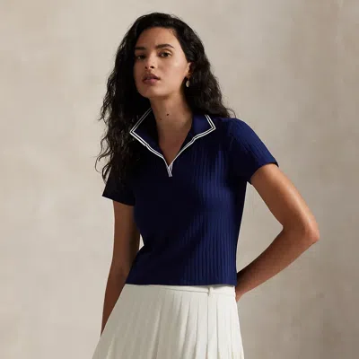 Polo Ralph Lauren Ralph Lauren Slim Fit Rib-knit Cricket Polo Shirt In Blue