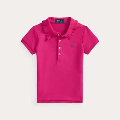 Polo Ralph Lauren Kids' Ralph Lauren Stretch Mesh Ruffled Polo Shirt In Pink