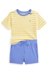 Polo Ralph Lauren Ralph Lauren Stripe Cotton T-shirt & Shorts Set In Oasis Yellow/white