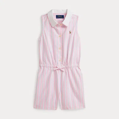 Polo Ralph Lauren Kids' Ralph Lauren Striped Cotton Oxford Romper In Pink