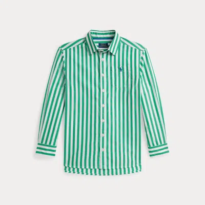 Polo Ralph Lauren Kids' Ralph Lauren Striped Cotton Poplin Boxy Shirt In Green