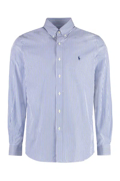 Polo Ralph Lauren Ralph Lauren Striped Cotton Shirt With Button-down Collar In Blue