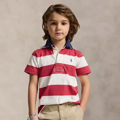 Polo Ralph Lauren Kids' Ralph Lauren Striped Cotton Short-sleeve Rugby Shirt In Red