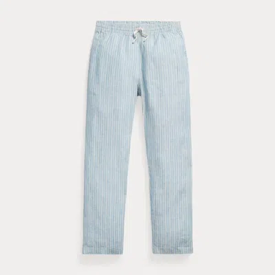 Polo Ralph Lauren Kids' Ralph Lauren Striped Linen Drawstring Pant In Blue