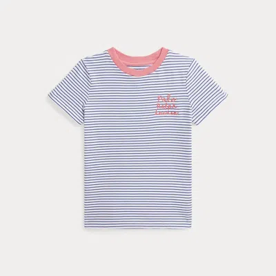 Polo Ralph Lauren Kids' Ralph Lauren Striped Logo Cotton Jersey Tee In Blue