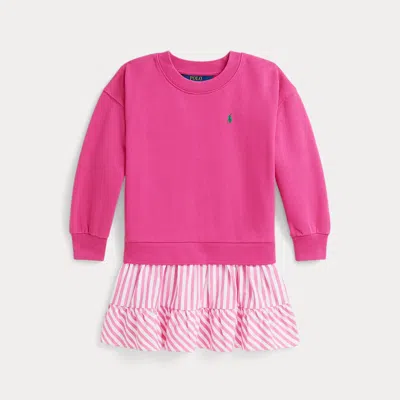 Polo Ralph Lauren Kids' Ralph Lauren Striped-skirt Loopback Fleece Dress In Pink