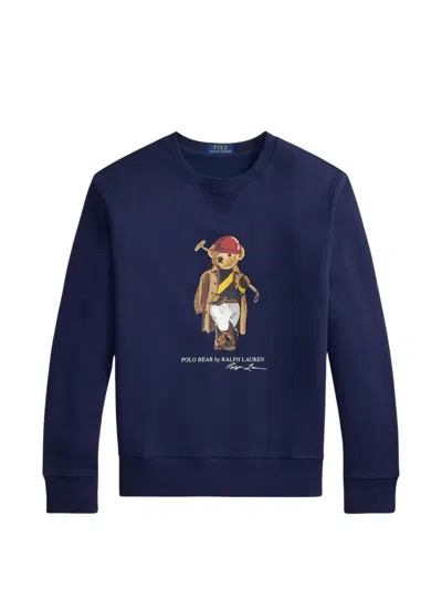 Polo Ralph Lauren Long Sleeve Fleece Society Bear Crewneck Sweatshirt In Multi