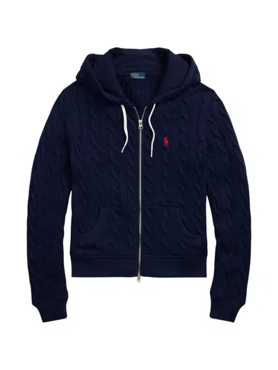 Polo Ralph Lauren Cable-knit Hooded Cardigan In Blue