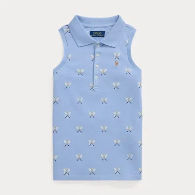 POLO RALPH LAUREN RALPH LAUREN TENNIS-PRINT MESH SLEEVELESS POLO SHIRT