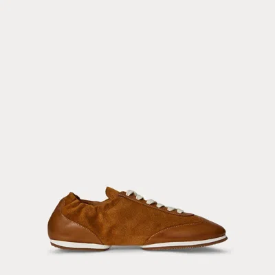 Polo Ralph Lauren Ralph Lauren The Leather-suede Pony Ballerina Sneaker In Brown