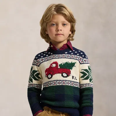 Polo Ralph Lauren Kids' Ralph Lauren Truck-intarsia Cotton Sweater In Blue