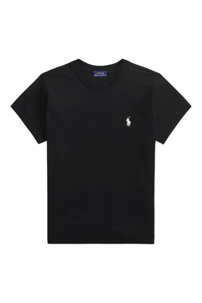 Polo Ralph Lauren Black Crewneck T-shirt With Contrasting Logo Embrodery In Cotton Woman