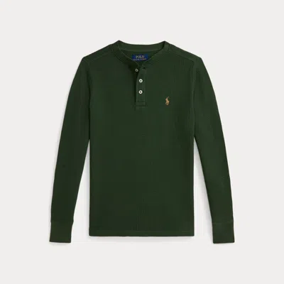 Polo Ralph Lauren Kids' Ralph Lauren Waffle-knit Cotton Henley Shirt In Green