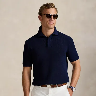 Polo Ralph Lauren Ralph Lauren Waffle-knit Cotton Polo-collar Sweater In Blue