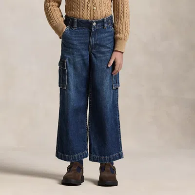 Polo Ralph Lauren Kids' Ralph Lauren Wide-leg Indigo Cargo Jean In Blue