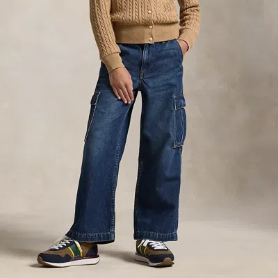 Polo Ralph Lauren Kids' Ralph Lauren Wide-leg Indigo Cargo Jean In Blue