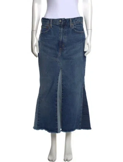 Pre-owned Polo Ralph Lauren Raw-edge Trim Long Skirt In Blue