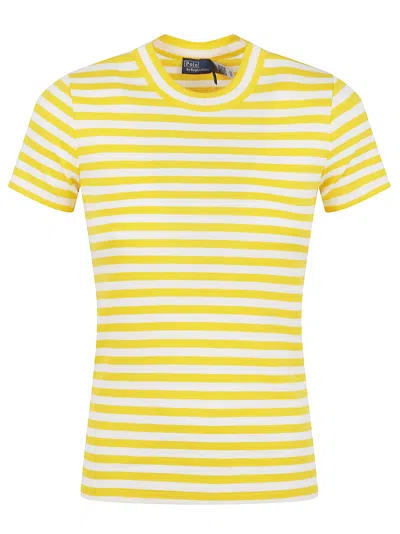 Polo Ralph Lauren Rb Ss Strp T-short Sleeve-t-shirt In Racing Yellow White