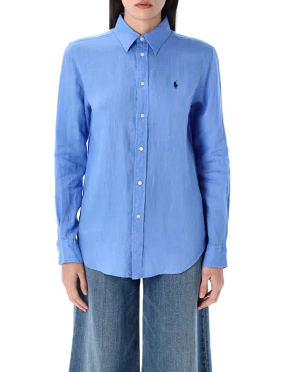 Polo Ralph Lauren Long Sleeve Linen Shirt Harbor Island Blue For Women