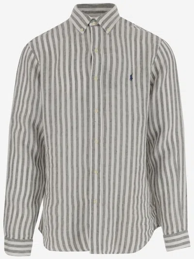 Polo Ralph Lauren Striped Linen Shirt In Red