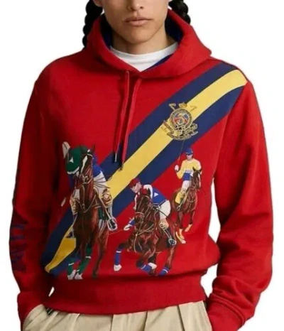 Pre-owned Polo Ralph Lauren Red 3 Horsemen Prl Retro Vintage Hoodie Size L