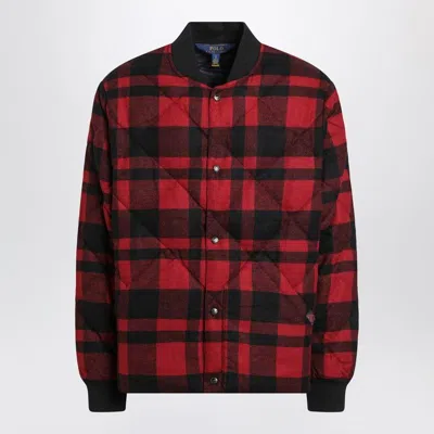 Polo Ralph Lauren Red And Black Quilted Check Bomber In Burgundy