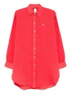 Polo Ralph Lauren Red Cotton Linen Blended Long Shirt With Logo