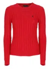 Polo Ralph Lauren Long-sleeved Crew-neck Sweater With Textured Cable Knit In Red