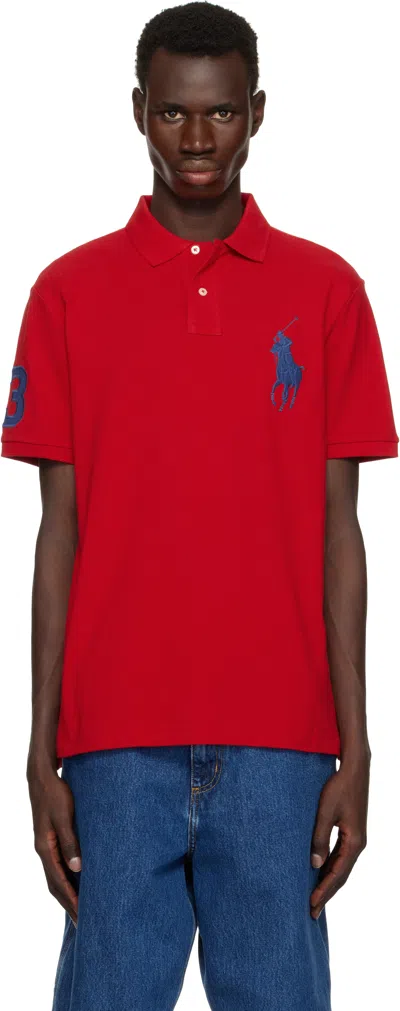 POLO RALPH LAUREN RED CUSTOM SLIM FIT BIG PONY MESH POLO